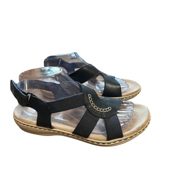 Clarks Collection Womens Black Leather Adjustable Strap Sandals US 8 Wide - Picture 1 of 8